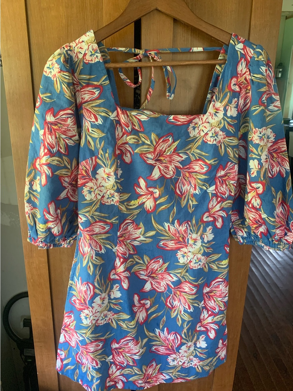 a new day Blue Floral Mini Dress with Pink & White Blooms